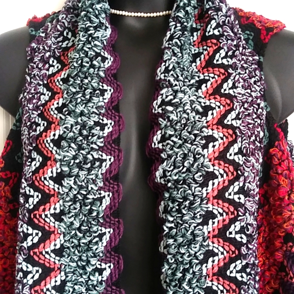 🌟TPO CHEVRON MULTI COLOR WOVEN OPEN LONG CARDIGAN ONE SZ FITS ALL NWT🌟 - Picture 8 of 9